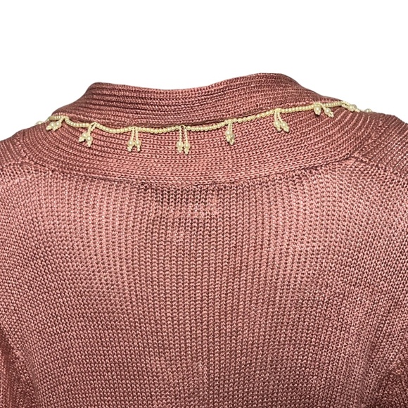 April Cornell Pearl Trim Sweater Dusty Rose Pink Open Cardigan Rayon Size Large - Picture 4 of 9